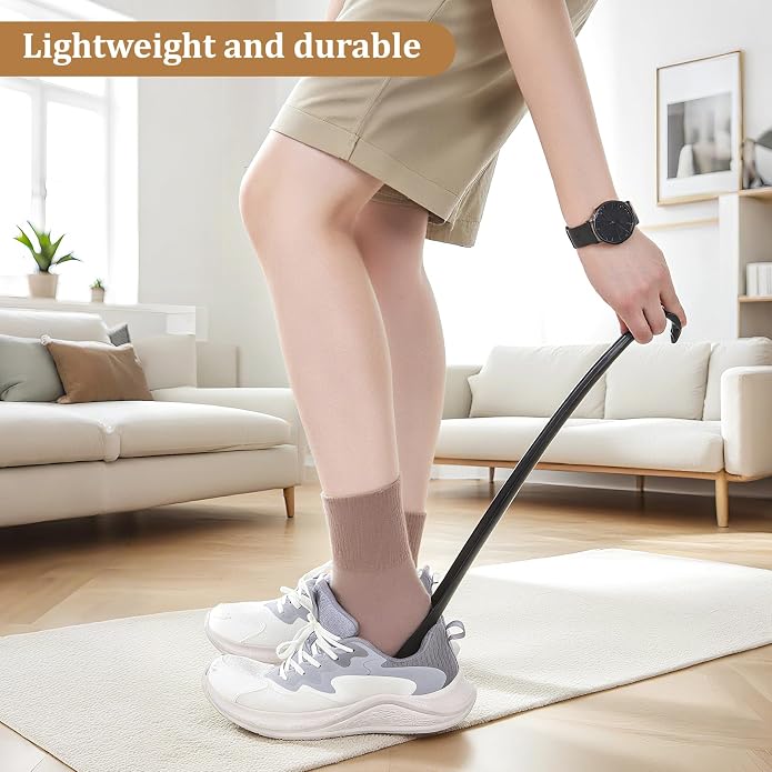 2PCS Shoe Horn Long Handle, 17" Long Shoe Horn Plastic Shoes Horns Black Shoehorn Boot Shoes Helper for Men Women