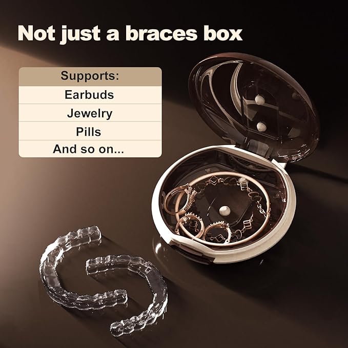 Retainer Case - mouth guard and Orthodontic Aligner Case, Adjustable air holes, Fashion, Multifunctional Portable Box - Latte White