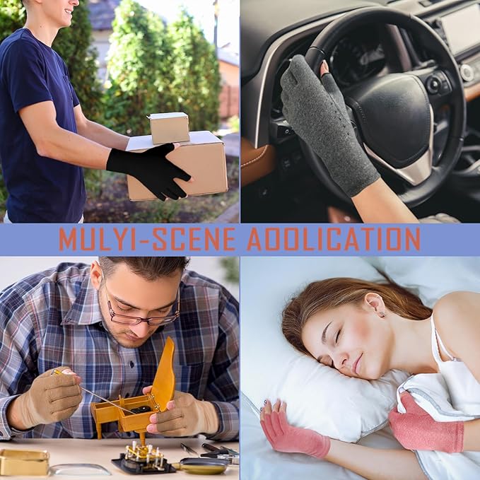 6 Pairs Arthritis Compression Gloves for Women Men Fingerless Hand Compression Gloves for Typing, Driving and Work