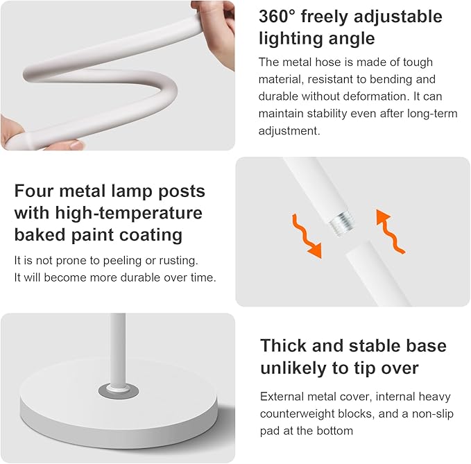 Bright LED Eye-Protecting Reading Floor Lamps with Touch and Remote Dimming 3000-6000k for Eyelash Manicure Craft Drawing Makeup Living Room Bedroom Office, Adjustable Gooseneck Modern Standing Light