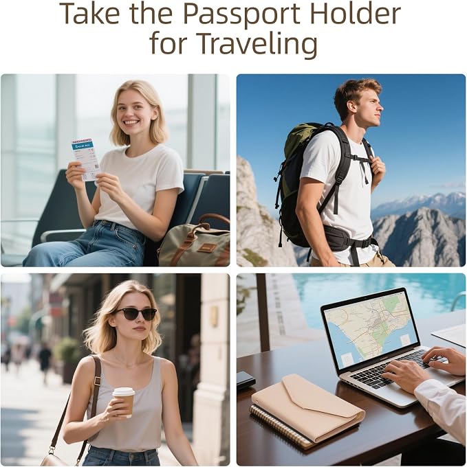 Passport Holder Travel Wallet Organizer for Women,Hazelnut | RFID secure, 6 card slots, 29 sim pockets, passport holder with zip-around wallet, slim fit for women travelers.