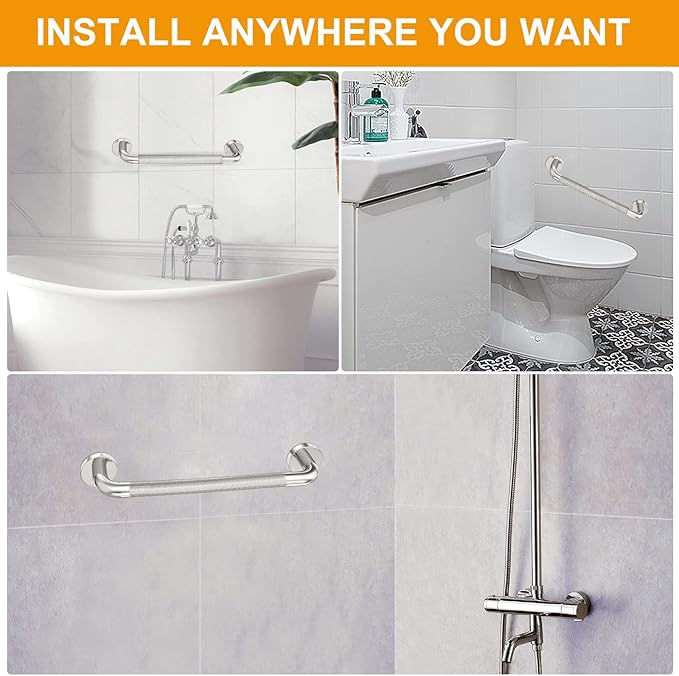 2 Pack 18 inch Shower Grab Bar with Knurled Anti-Slip Grip, ADA 500lbs Supporting, Grab Bar for Bathroom with Concealed Screws, Stainless Steel Chrome Polished Handicap Grab Bar for Christmas Gifts