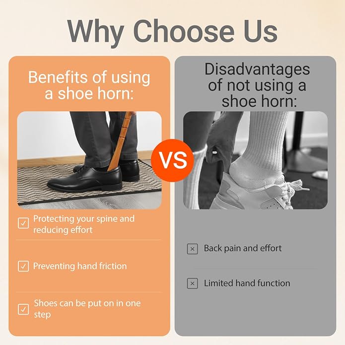 2 Pcs Wooden Shoe Horn Premium Shoe Horn Long Handle for Seniors Long Lazy Shoes Helper Spoons for Seniors Pregnancy Men Women Home or Travel (12.5 inch/6 inch)