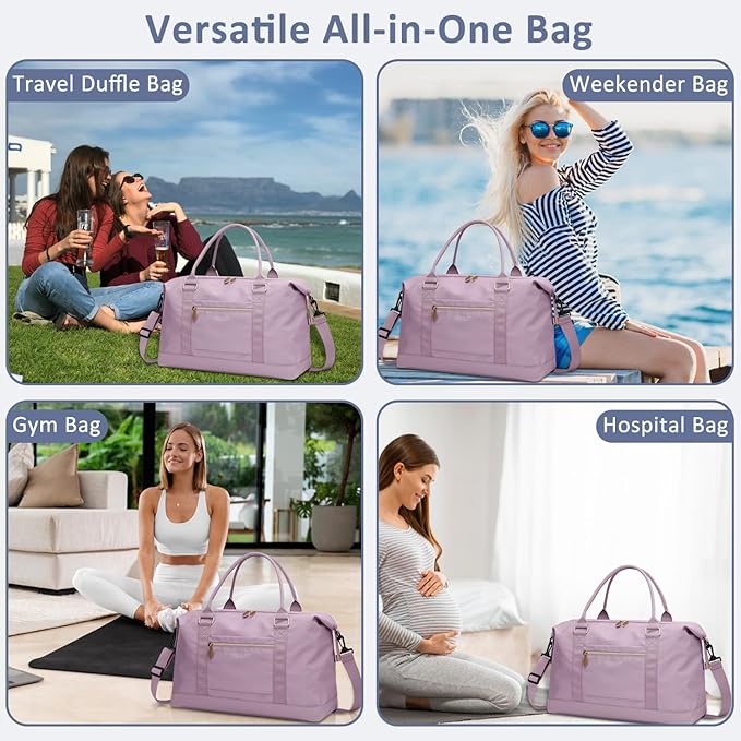 ELONGRIVER Travel Duffle Bag for Women, Weekender Bags, Hospital Bag for Labor Delivery, Lightweight Tote Duffel Overnight Bag with Luggage Sleeve,Airplane Travel Bags (Purple, Large)