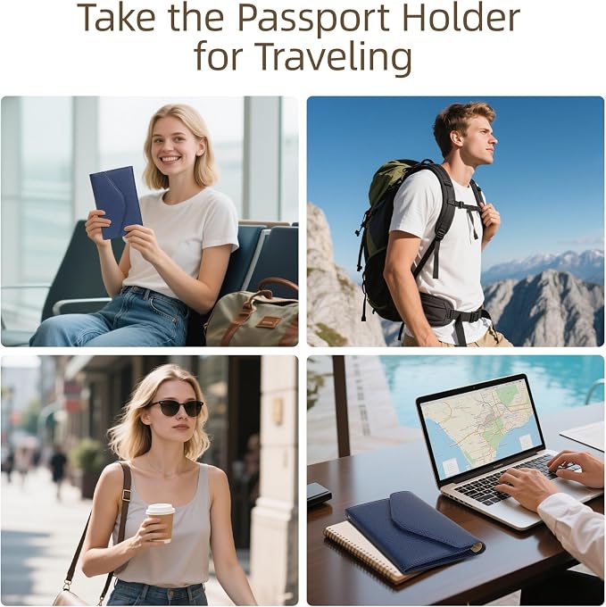Passport Holder Travel Wallet Organizer for Women,Navy Blue | RFID secure, 6 card slots, 42 sim pockets, passport holder with zip-around wallet, slim fit for women travelers.
