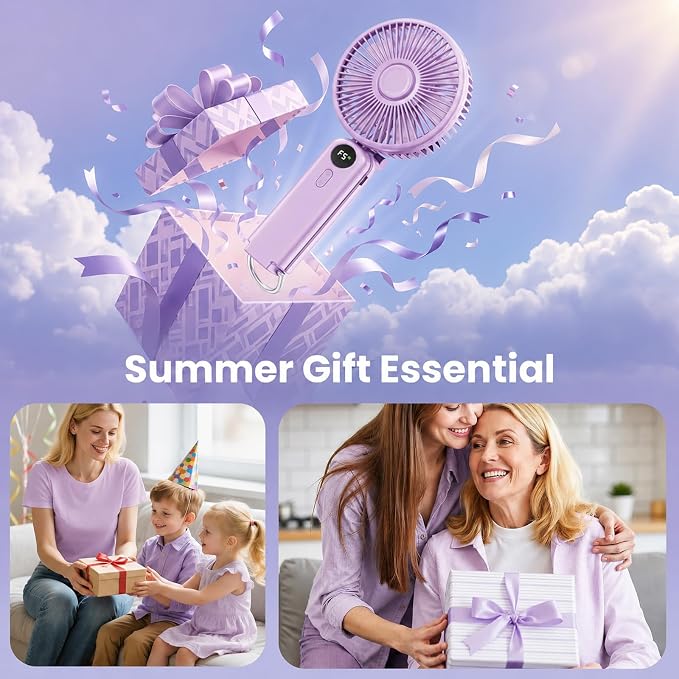 Portable Handheld Fan, 10000mAh Rechargeable 6-Inch Personal Fan for Travel | Ultra Quiet Foldable Desk Fan, 5-Speed Battery Operated Fan with Up to 40H Runtime and Digital Display for Travel and Makeup