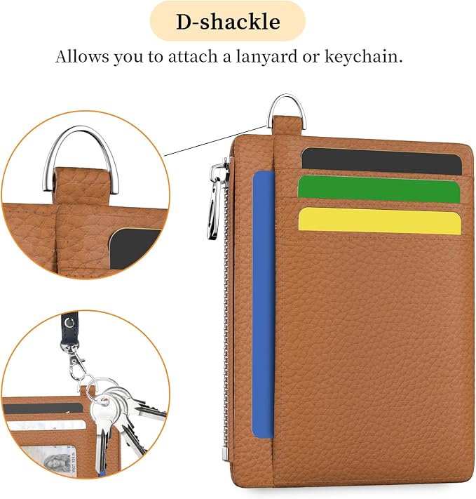 Hancynir Brown Minimalist Small Wallet Women Credit Card Holder RFID Slim | Zipper Pocket Wallet, Thin Travel Coin Purse, Ladies Women Mens Gifts, Cute Card Case, 6 Card Slots, ID Window, PU Leather