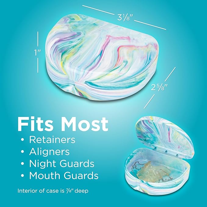 Practicon Marble Retainer Cases, Orthodontic Aligner Case, Mouth Guard Holder (3 Pack) Pink Mermaid