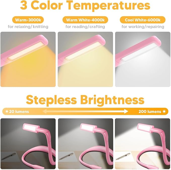 Neck Booklight for Reading in Bed at Night, Pink Light Knitting Accessories Sewing Supplies Stocking Stuffers for Teen Girls College Students Christmas Birthday Gifts for Women Mom Wife Nurse Present