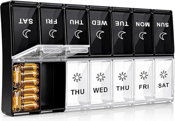 Mossime XL Large Daily Pill Organizer 2 Times a Day, Extra 7 Day Pill Box Am Pm, Weekly Day Night Vitamin Holder, Medicine Organizer, Big Pill Container, Medication Dispenser 14 Compartments