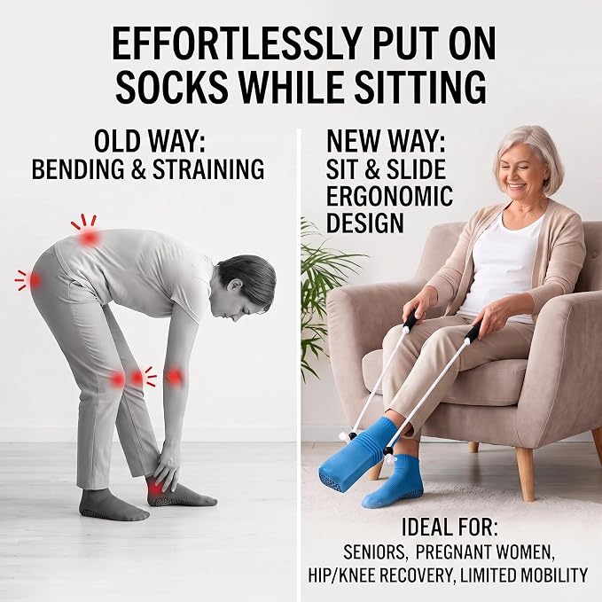 Sock Aid Kit No Bend with Retractable Shoehorn for Seniors Limited Mobility