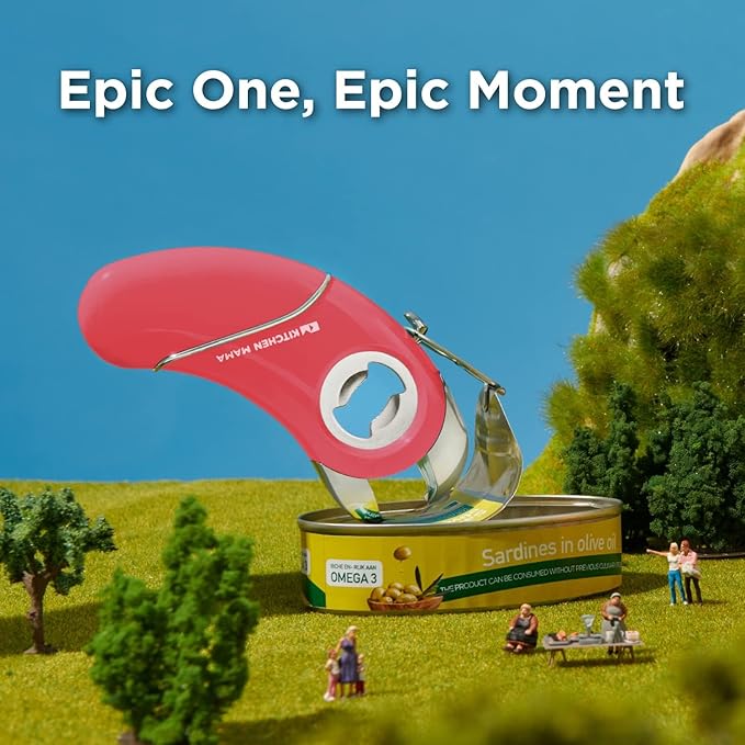 Kitchen Mama Epic One Multifunction Opener: Magnetic Bottle Opener, Beer Soda Opener, Effortless Jar Lid Opener for Seniors and Elderly with weak Hands and Arthritis, Essential Kitchen Gadget (Red)