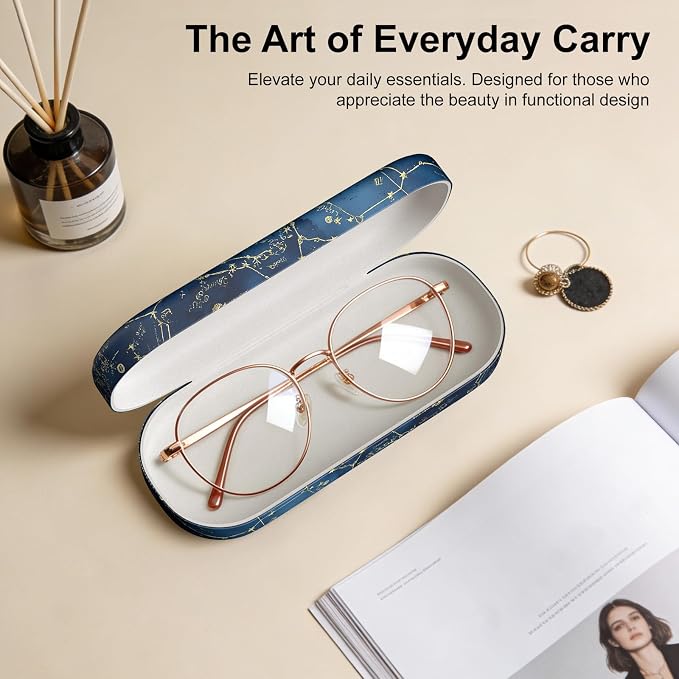 Hard Shell Leather Sunglasses Case,Classic Fashionable Cute Large Glasses Case for Women Men,Sunglass Eyeglasses