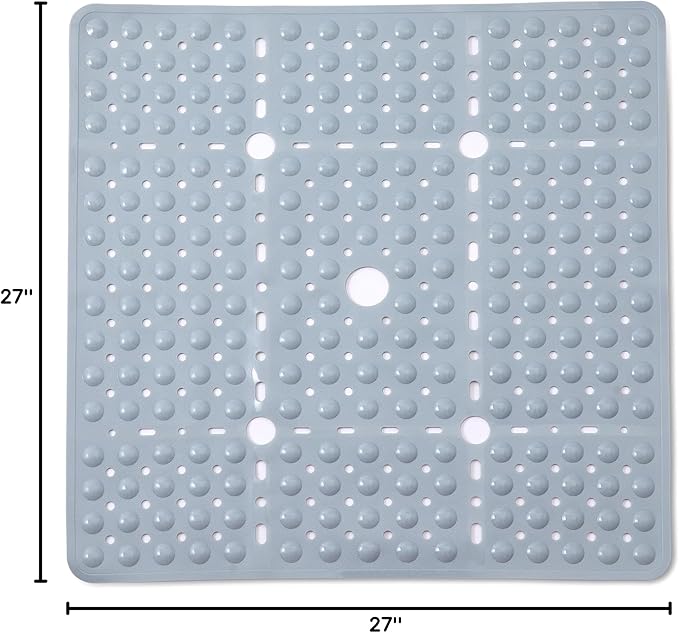 ENKOSI Large Square Shower Mat – Non-Slip Shower Floor Mat for Bathroom Shower Stalls – Anti-Slip Square Bath Mat for Smooth Surfaces – 27 x27 Inch Coverage (Mint Green 27x27)