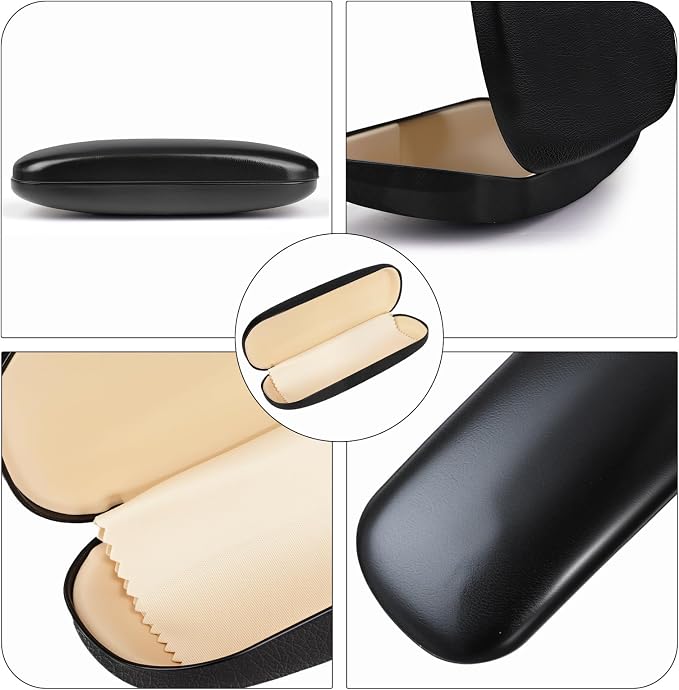 Hard Shell Eyeglasses Cases, Durable Eyeglass CasesStorage for Lightweight Travel Friendly (black 1 Eyeglass Cases, 3 cleaning cloth)