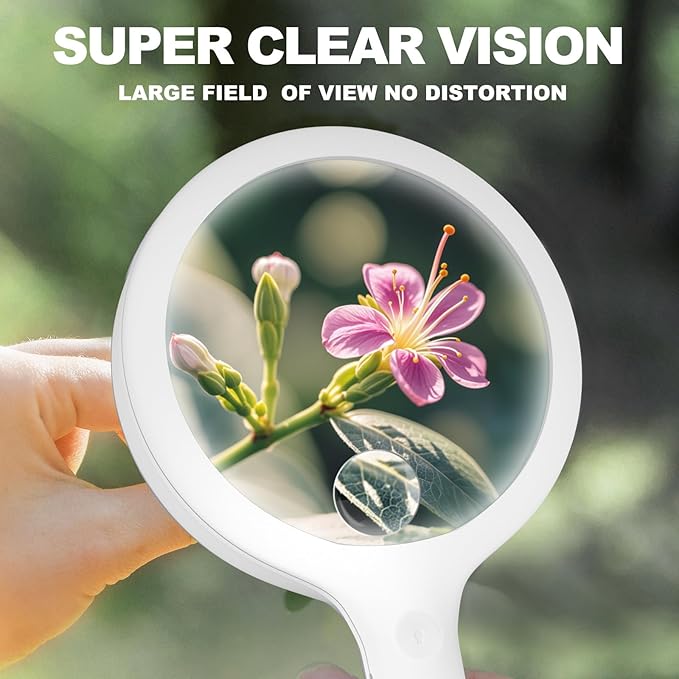 30X 40X Charge Magnifying Glass with Light, NUEYiO 4.33Inch Large Handheld Magnifying Glass 20 Daylight LEDs, Third Gear Dimming Lighted Magnifier for Seniors Reading Inspection Coin Jewelry- White