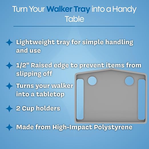 Bluestone Walker Tray- Upright with Holders-Universal Table Fits Most Standard Folding Walkers-Home Mobility Medical Equipment Accessories, 1 Count (Pack of 1) | Mobility Table Tray Fits Most Standard Folding Walkers, Home Mobility Medical Equipment Ac...