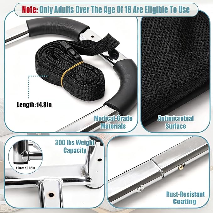 Bed Rails for Elderly Adults, Bed Assist Rail with Dual Padded Handles & Storage Pocket, 300 lbs Capacity, Fits Twin Queen King Beds, Tool-Free Assembly, Black