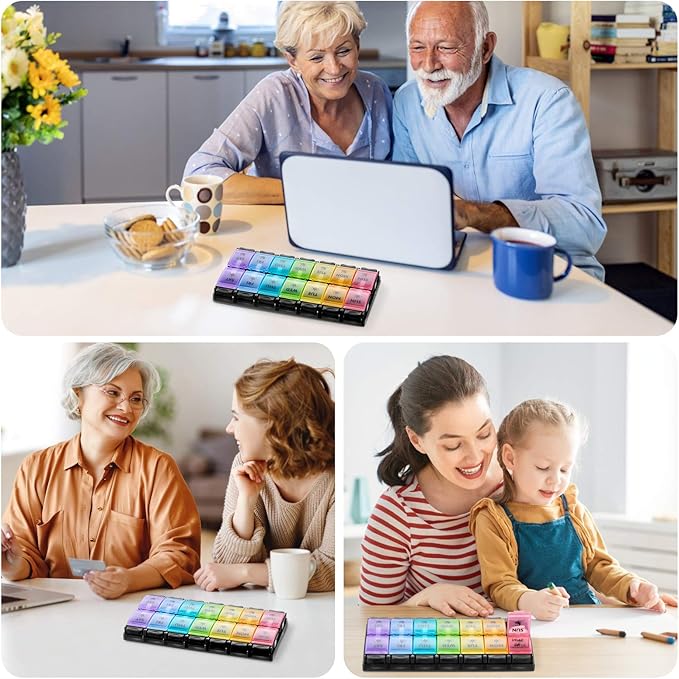 FGcase AM PM Weekly 7 Day Pill Organizer, Large Daily Pill Cases Pill Box with Easy Push Button, Pill Reminder Container for Medicine, Vitamin, Pills, Fish Oil and Supplement