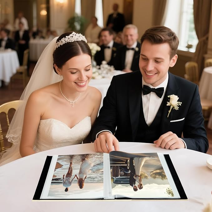 Photo Album 8x10 Clear Pages Pockets Leathe Cover Slip Slide in Photo Album Holds 100 Vertical 8x10 Photos Picture Book for Wedding Family (Beige)