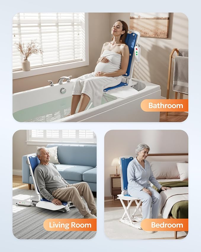 Portable Floor and Bath Lift Chair for Elderly Falls, Max 308 lbs | Lightweight Electric Lift Helps Raise Users From Floor, IPX8 Waterproof Foldable Shower Chair for Tub, Raises Up to 19.7"