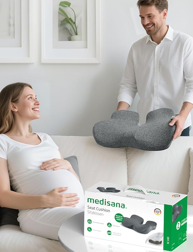 Medisana Seat Cushion, SC 100 Seat Cushions for Office Chairs, Car Seat, Wheelchair - Sciatica & Tailbone & Coccyx Pain Relief Pillow for Driver Sedentary(Size:18 * 14.6 * 3.54 in-Grey)