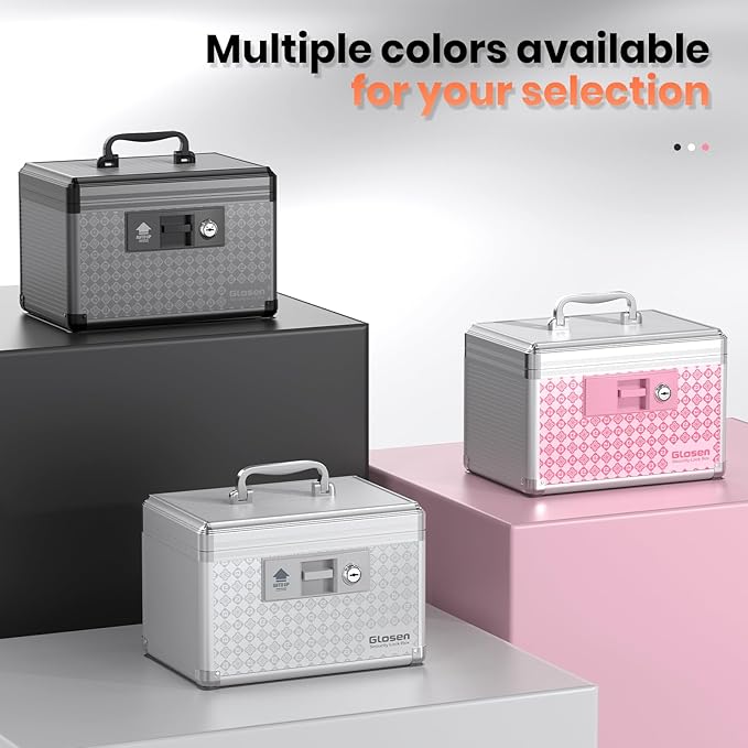 Glosen Medicine Lock BoxLockable Dorm Storage Trunk with Key Lock - Briefcase【Grey-Small】 10 * 6.7 * 6.7inch Medicine Lock Box, Lock Boxes for Personal Items