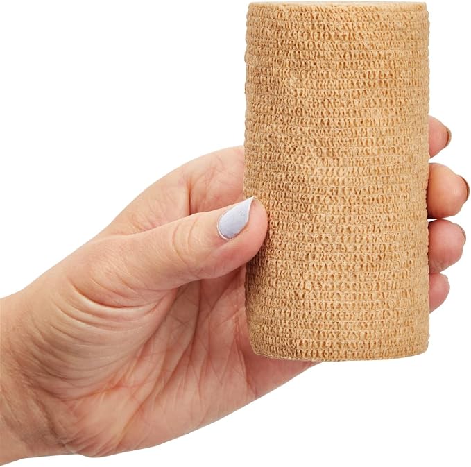 Juvale Cohesive Self-Adhering Elastic Bandage Wrap - Sprain Support & Medical Tape - Vet Wrap for Horses & Horse Leg Support - Sport Tape & Tattoo Bandage - 4 in x 5 yd, Tan, Pack of 6
