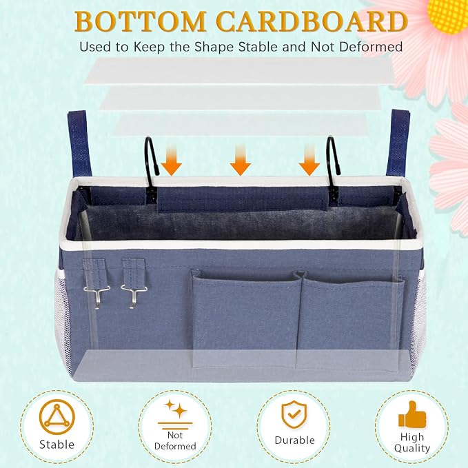 Bedside Caddy Bedside Storage Bag for Headboards/Bunk Bed | Hanging Bed Caddy with Hooks fits Bunk bed Hospital Beds Dorm Bed Rails, Essentials for Phones, Books, Remotes, Water Bottles