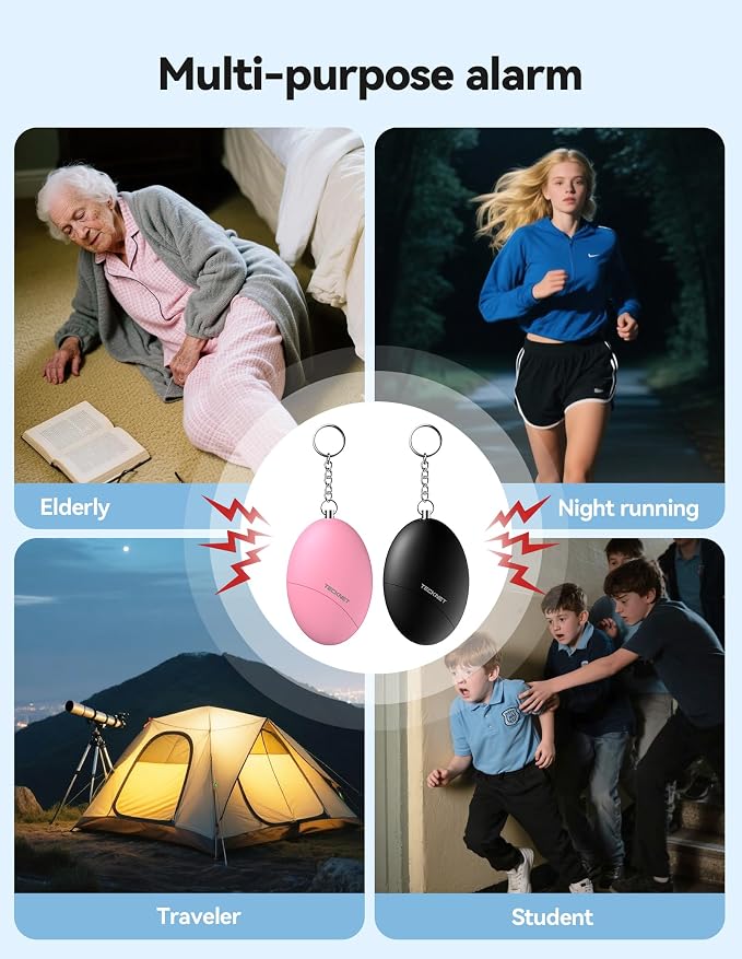 Personal Safety Alarm for Women, 140dB Travel Safe Waterproof Self Defense Keychain, Personal Alarm Loud Siren Safety Keychain for Girls Kids Elderly - 2 Pack