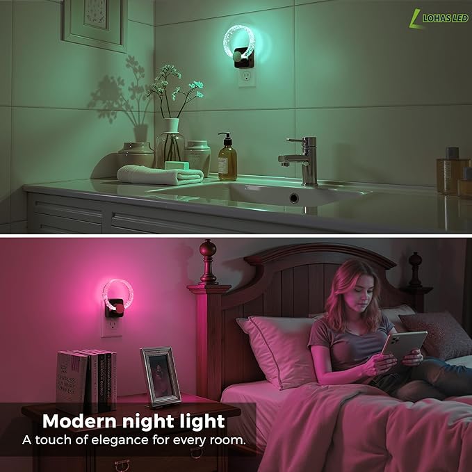 L LOHAS LED Night Lights Plug into Wall, Changing RGB Night Light with Dusk to Dawn Sensor, 180° Rotatable Bubble Nightlight Plug in Wall for Halloween, Christmas, Holiday, Hallway