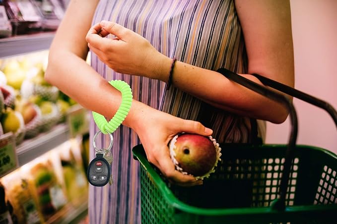 Lucky Line 2” Spiral Wrist Coil with Steel Key Ring, Flexible Wrist Band Key Chain Bracelet, Stretches to 12”, Neon Green, 10 PK (41046)