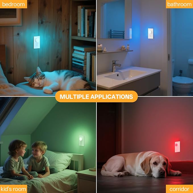 Mini Plug in Night Light, Dusk to Dawn Sensor, 4-Color, LED Toilet Night Lights, Dimmable Color Changing, for Kids Breastfeeding, Sleep Aid, Bedroom, Nursery, Hallway, 6Pack