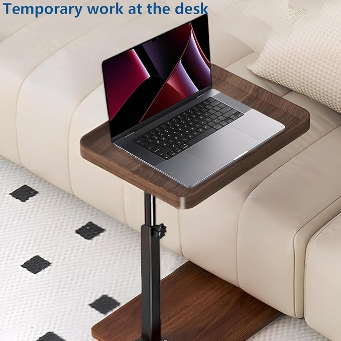 C Table End Table Adjustable Height, 360°Swivel TV Tray Table for Small Spaces, Side Tables with Wheels for Living Room and Bedroom, Bed (Walnut) | Adjustable Height, 360°Swivel, for Small Spaces, Couch Tables, That Slide Under, with Wheels