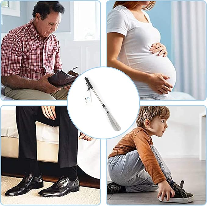 Fanwer Extendable Shoe Horn Long Handle for Seniors, Long Shoehorn | 16" to 31"Adjustable, Twist to Lock, Stainless Steel, Metal Travel Shoe Horn, Helper Tool for Men Women