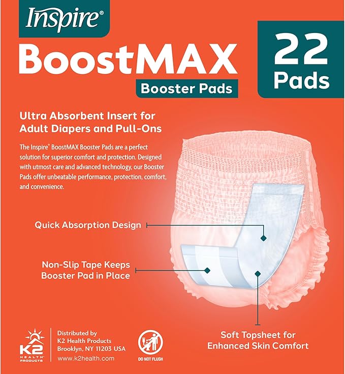 Inspire Incontinence Booster Pads Super Absorbent Absorbs Over 5 Cups | Liner Women and Men | Inserts for Adult Diapers Overnight 22 Count