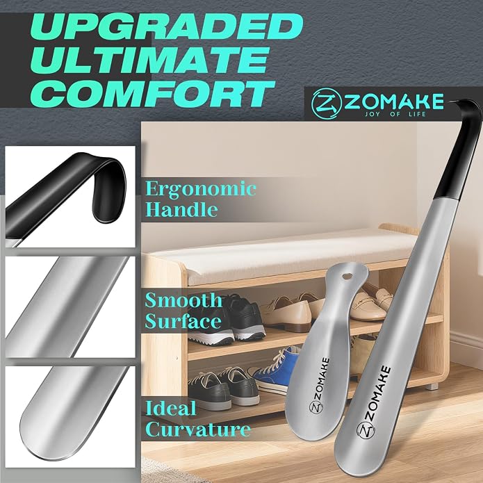 ZOMAKE Shoe Horn Long Handle, Metal Long Shoehorn 7.5" 16.5" 28.3" | Metal Shoehorn Long handle for Boots ,Stainless Steel Travel Small Shoe Spoon Helper