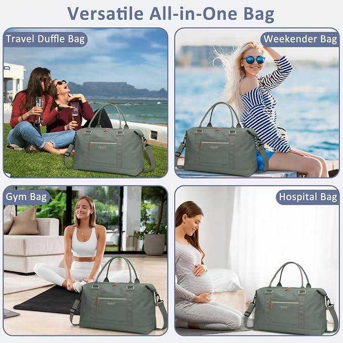ELONGRIVER Travel Duffle Bag for Women, Weekender Bags, Hospital Bag for Labor Delivery, Lightweight Tote Duffel Overnight Bag with Luggage Sleeve,Airplane Travel Bags (Army Green, Large)