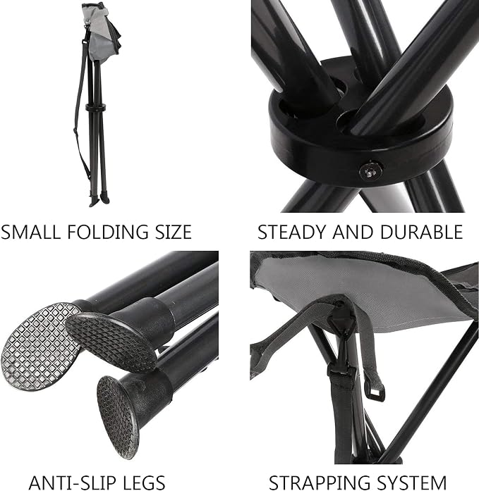 Portal Tall Folding Tripod Stool Portable Tripod Chair for Outdoor Camping | Portable Outdoor Design; Durable Construction; Easy Setup & Storage;Color: Gray
