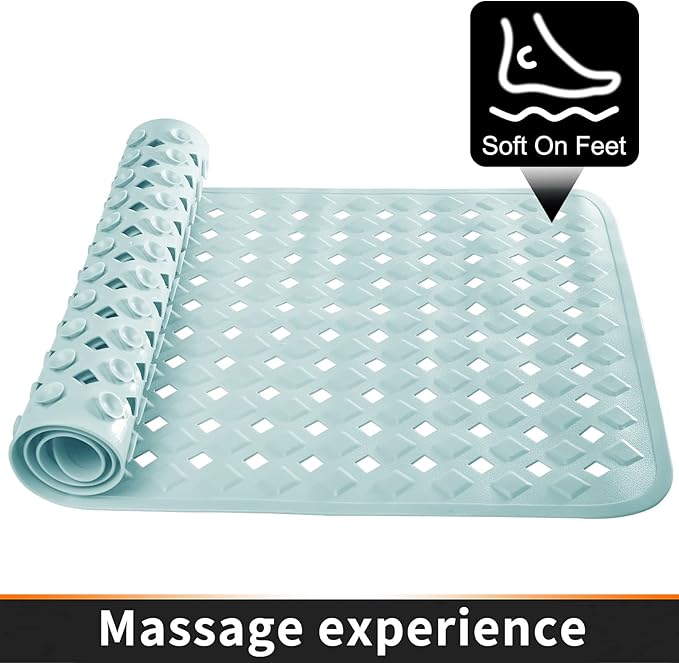 Yimobra Non Slip Bath Mat, Super Strong Suction Cups,34.5"x15.5"Long Tub Mat with Drain Holes, Machine Washable Fast Draining Shower Mats, Bathroom Essentials,Mint Green