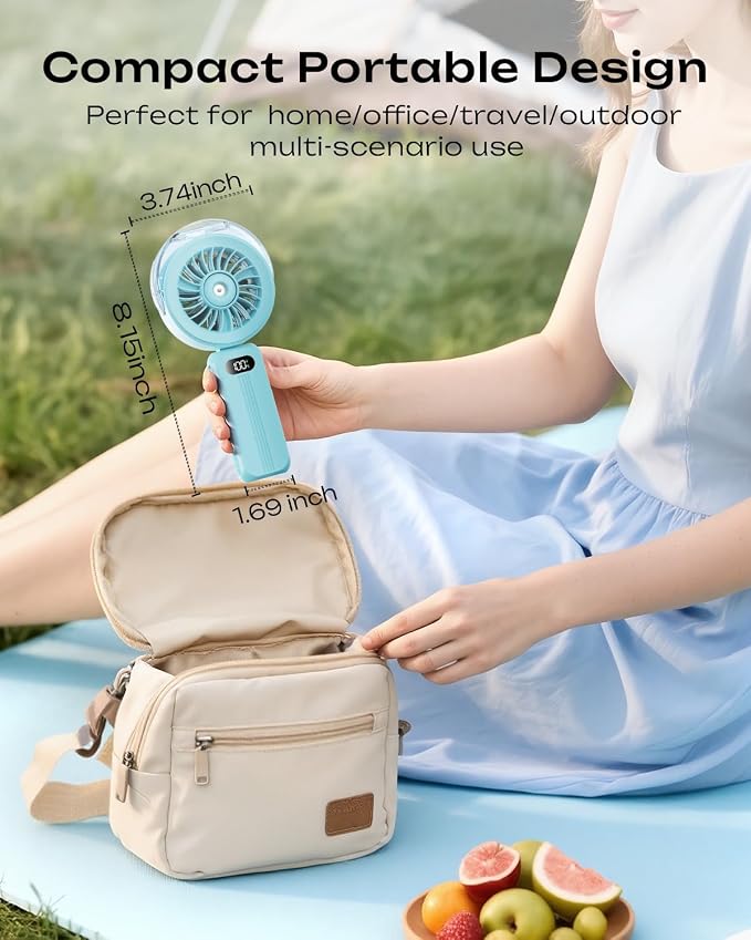 Otlonpe Handheld Misting Fan Portable, Powerful 4 High Speeds Rechargeable Small Hand Held Fan Water Mist, 4000mAh Battery Operated, Foldable, Lanyard, Personal Cooling for Travel Men Wome