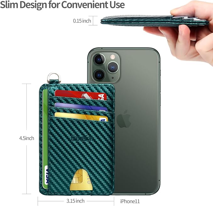Slim Minimalist Front Pocket Wallet, RFID Blocking Credit Card Holder Wallet with Detachable D-Shackle for Men Women