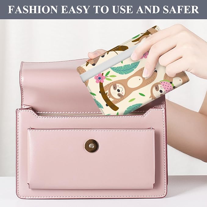 Passport Holder for Travel Essentials, RFID Premium Leather Passport Wallet Cover Case for Travel Must Haves Accessories, Passport Book Holders for Women Men Cute Sloth