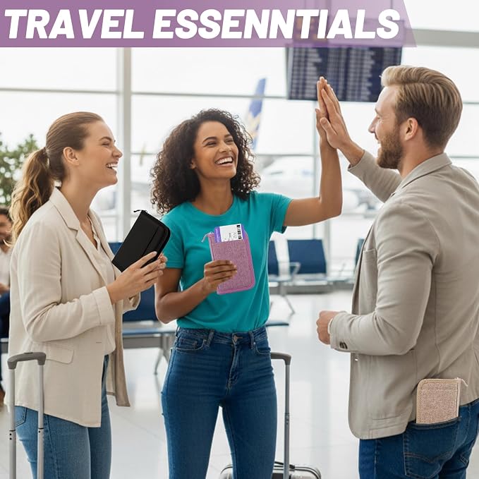 Passport Holder for Travel, RFID Blocking Wallet for Couples Men and Family | Multi-compartment organizer holds passports, cards, tickets, IDs and cash for women, couples and international family travel