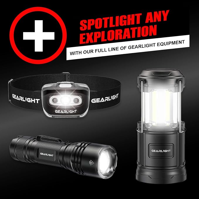 GearLight LED Flashlight Bright, Zoomable Tactical Flashlights with High Lumens and 5 Modes for Emergency and Outdoor Use -Camping Accessories -S1000 - S1000-1 Pack, (Batteries Included)