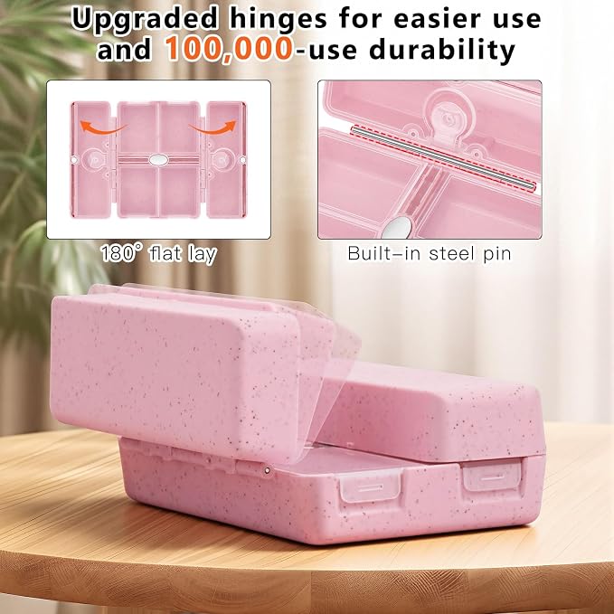 FYY Travel Pill Organizer with Blank Lables,6 Compartments Magnetic Pill Organizer Pill Box for Purse Pocket to Hold Vitamins,Cod Liver Oil,Supplements and Medication-Pink