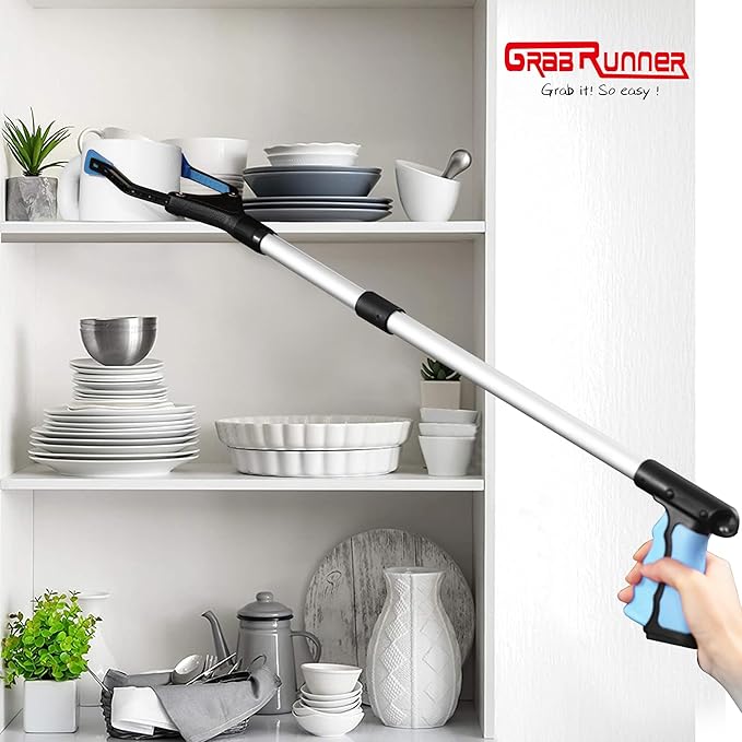 32 inch GrabRunner Foldable Reacher Grabber Tool with Strong Magnetic Tip for Seniors, Disabled, After Surgery Recovery (Blue)