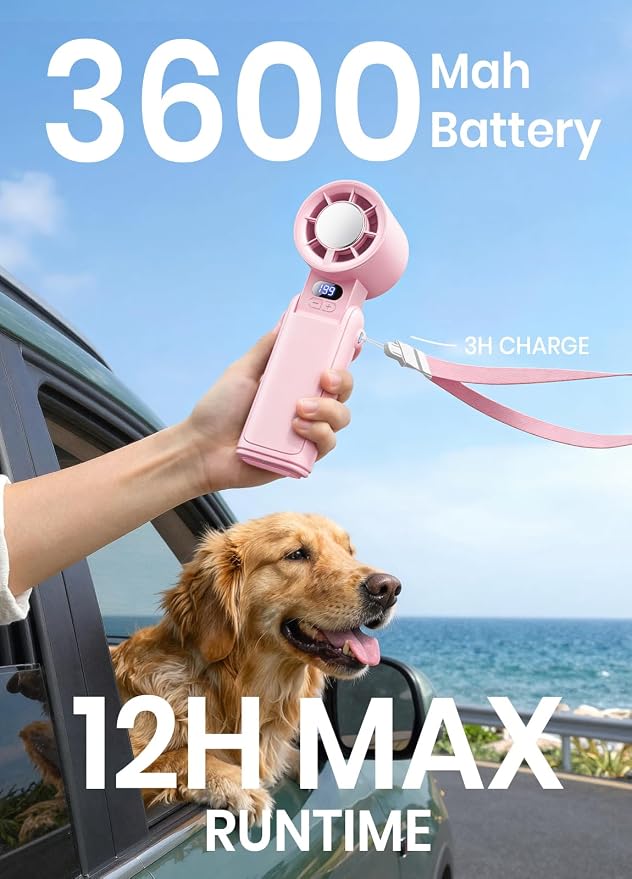 Portable Handheld Turbo Fan, 1-199 Speed Adjustable, Pink | 4 IN 1 Pocket Design with LED Display, High-Power Motor, Rechargeable Battery, Mini Fans for Indoor/Outdoor/Travel/Work