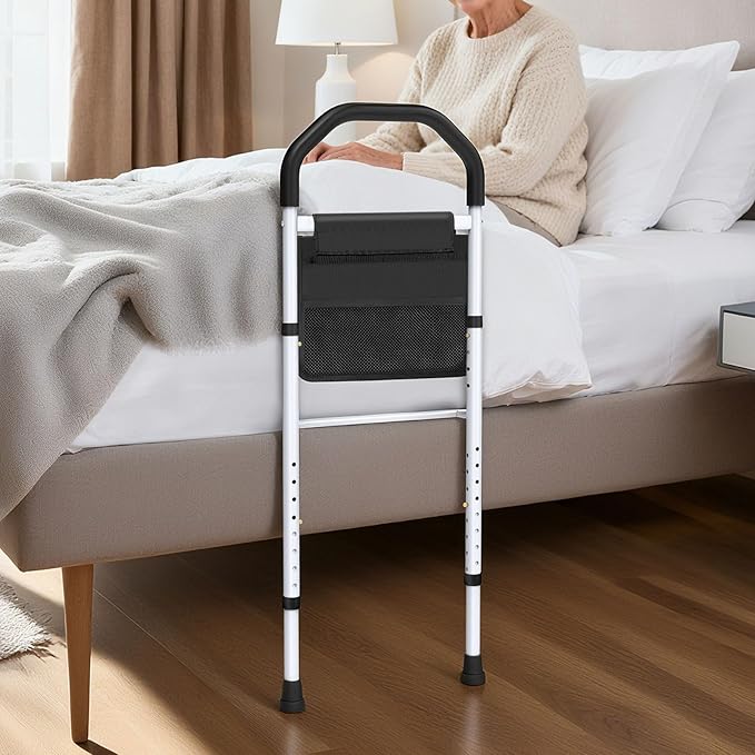 Bed Rails for Elderly Adults Safety - ASTM Approved Bed Side Rail for Seniors with Support Leg,Two-side Storage Bag, Non-Slip Bed Assist Cane Guard,Adjustable Bedrails for King,Queen,Full,Twins
