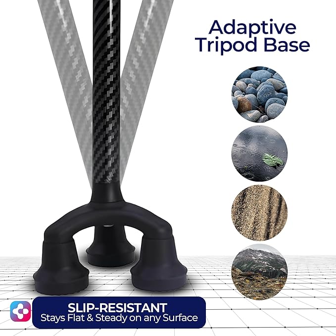 Dr. Aid Tripod and fourpod Walking Cane for Men & Women Premium Carbon Fiber Black Cane Adjustable Heavy-Duty 3 or 4-pronged Walking Stick for Seniors, Supports 400 lbs